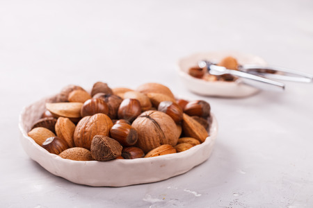 Mixed nuts.Walnuts,Brazil nuts,almonds,hazelnuts.Concept of Healthy Eating.selective focus.の写真素材