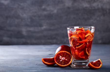 Detox Infused Water with blood orange.Healthy Beverage.Food  diet concept.Vegetarian.Copy space for Text. selective focus.の写真素材