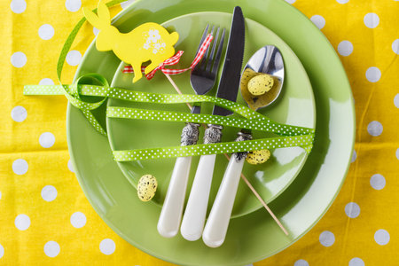 Easter table setting. Holiday Decorations.Happy Easter.selective focus.