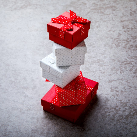 Boxes Red Gifts for the Holiday Surprise Copy space for Text Background