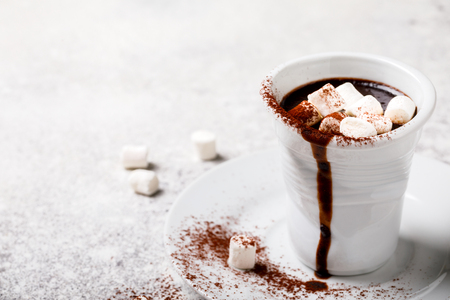 Hot chocolate with melted marshmallow  Background Warming Winter Drink  Copy space for Text の写真素材