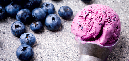 Ice cream from blueberries. Summer sweet Dessert.Single Banner. selective focus.の写真素材