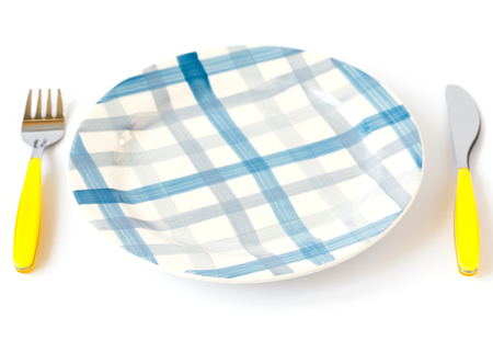 Kid's menu.Table setting for children isolated on a white background.copy spaceの写真素材