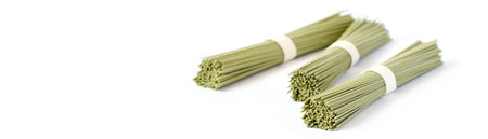 Green Tea Soba Noodles isolated on white background.の写真素材