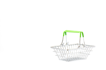 Shopping basket is empty isolated on white background. Conception Festive Sale Discount. Trading Supermarket Retail.Copy space .の写真素材