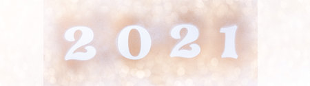 Happy New Year 2020. Festive Shining composition on gold background. Flat lay, top view, copy space.