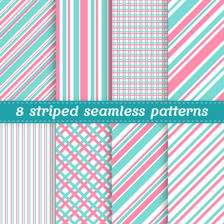 Set of 8 seamless geometric patterns with colorful stripesのイラスト素材