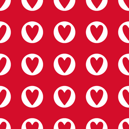 Romantic vector seamless red patterns with hearts in white circlesのイラスト素材