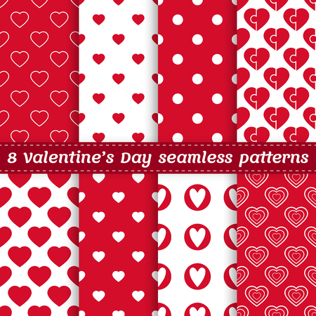 Collection of 8 vector seamless patterns for Valentine's Day in flat styleのイラスト素材