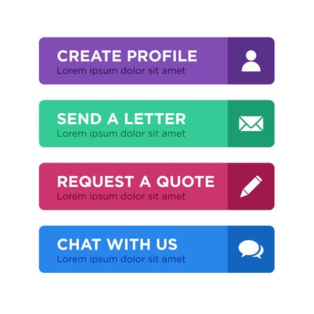 Set of 4 vector web buttons with icons for mobile app and website design isolated on whiteのイラスト素材