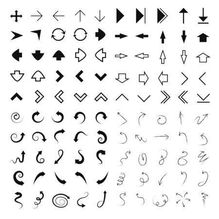 Mega pack of 100 flat arrow icons for graphic or ui webdesign. Modern vector collectionのイラスト素材