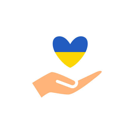 Vector hand holding heart in ukrainian colorsのイラスト素材