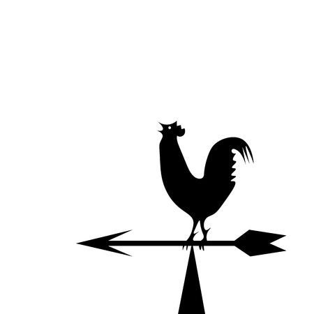 Weather vane in the form of a black rooster on the boomの写真素材