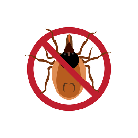 Symbol parasite warning sign. Mite spider. Mite red. Mite allergy. Epidemic. Mite parasites. Vector illustrationのイラスト素材