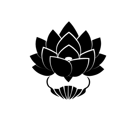 Black stylized image of a lotus flower on a white background. The symbol of commitment to the Buddha in Japan. Vector illustration.のイラスト素材