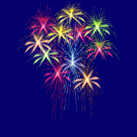 Colorful fireworks in honor of Victory Day on a blue background vector illustration.のイラスト素材