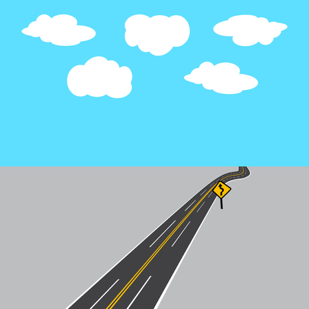Highway receding into the distance with white and yellow markings, road sign. Vector illustrationのイラスト素材