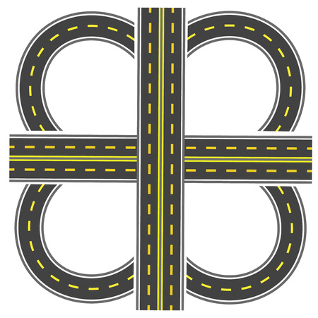Set to build a transport interchange. Highway with yellow markings. Vector illustrationのイラスト素材