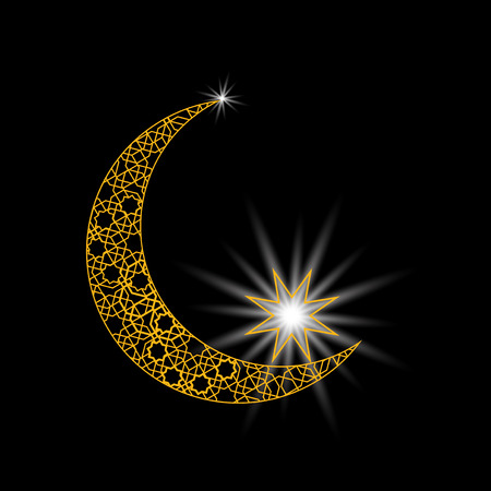 Stylized month with a star. Ornament in east style. Symbol. Vector illustrationのイラスト素材