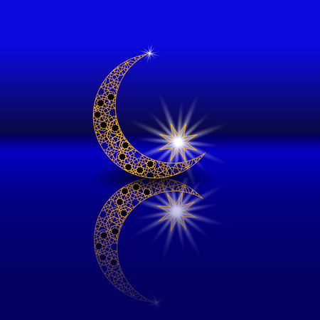 Stylized month with the star and their reflections. Ornament in east style. Symbol. Vector illustrationのイラスト素材