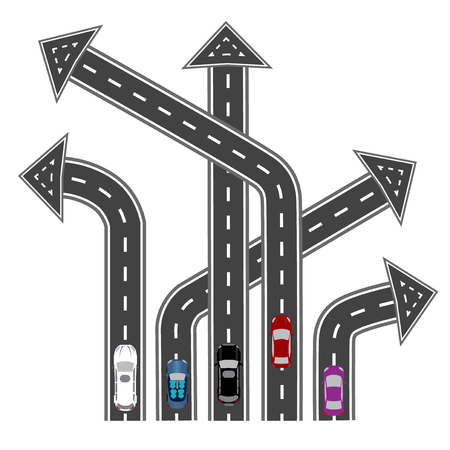 The roads in different directions. Destinations in the form of arrows. Abstract image. Vector illustrationのイラスト素材