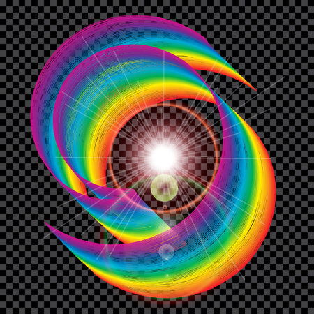 Abstract, colorful, air strip on a dark plaid background. Logo. All the colors of the rainbow. Light beam. Vector illustrationのイラスト素材