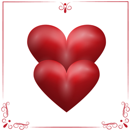 Card for Valentine s Day. Two purple hearts on a white background in a frame, isolated. Vector illustrationのイラスト素材