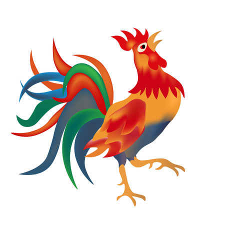 Image of a colorful, bright red cock come on a white background. Isolate vector illustrationのイラスト素材
