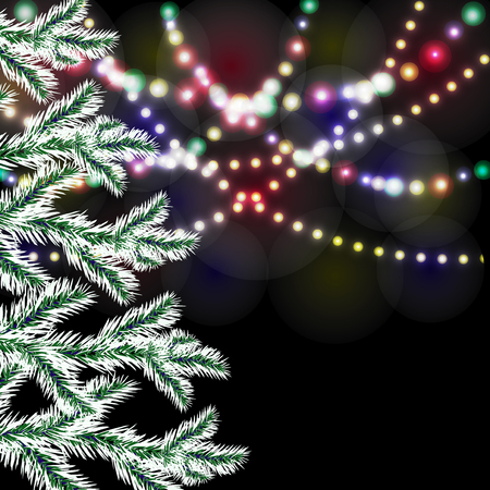 Christmas tree. Bright festive lights. Vector illustrationのイラスト素材
