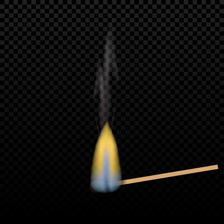Realistic burning match on a gradient background. flames. The tree structure. Graphical element for documents, templates, posters and leaflets. Vector illustrationのイラスト素材