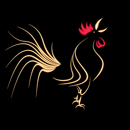 New year holiday card. Stylized c on a black . 2017 fiery red rooster.のイラスト素材