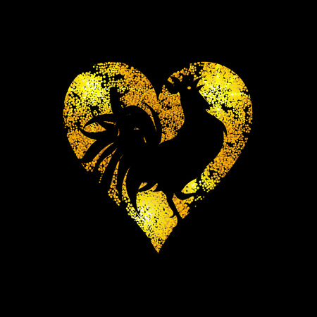 Heart of light dots on black background isolated. The stylized image of a rooster. Vector illustrationのイラスト素材