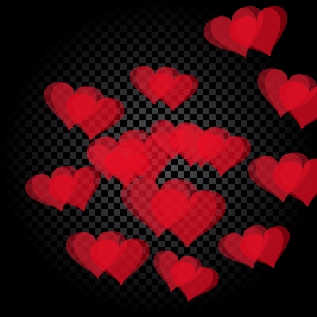 Red heart translucent arranged in a spiral shape. Gradient Checker background. Valentines Day. Vector illustrationのイラスト素材