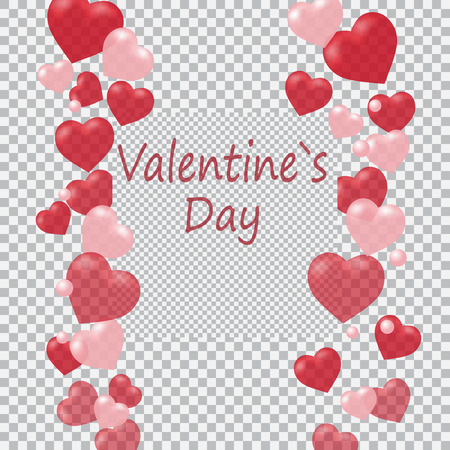 Red and pink hearts translucent located on both sides. Checkered background. Title Valentines Day. Vector illustrationのイラスト素材