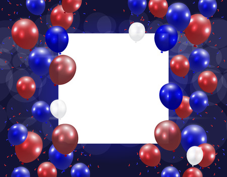 Balloons on a blue background. Place for an inscription. Stylized ph in US colors. Vector illustrationのイラスト素材