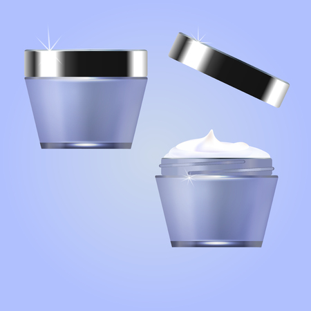 Jars with cosmetic moisturizer. Perfumery. Vector illustrationのイラスト素材