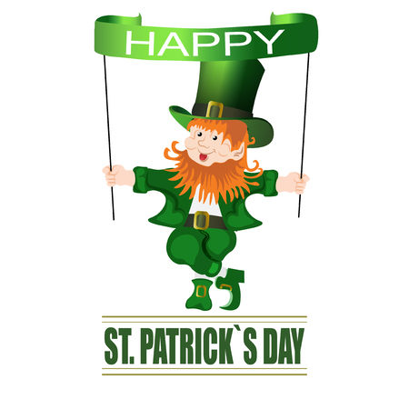 Patrick Day. Cheerful leprechaun wishes of happiness. Vector illustrationのイラスト素材