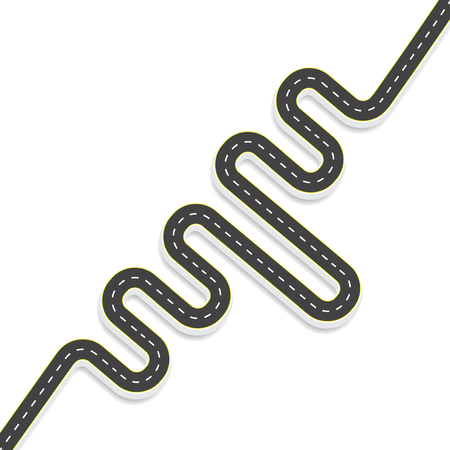 Winding road with markings. Form propeller shaft. View from above on a diagonal. With shadow. Vector illustrationのイラスト素材