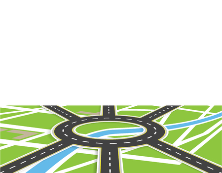 Crossroads of roads with markings. Roundabout Circulation. View in perspective with shadow. Local map. Vector illustrationのイラスト素材