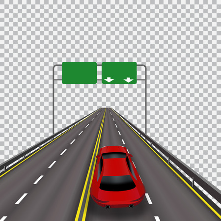 High-speed highway in perspective. Red car. Isolated on cellular background. Vector illustrationのイラスト素材