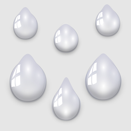 Set of transparent water droplets on a light gray background, vector illustrationのイラスト素材