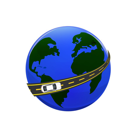 Traveling by car. The globe, the road, the car. illustrationのイラスト素材