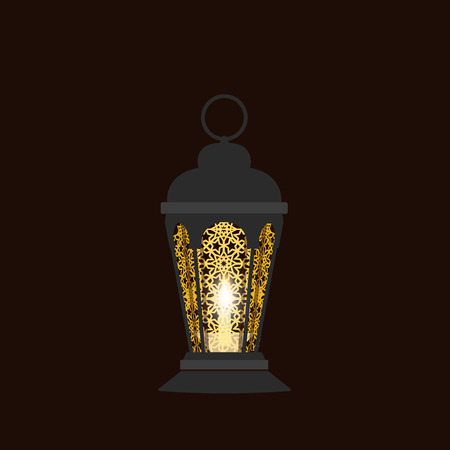 Ramadan Kareem. Black lantern in oriental style. Isolated on black background. illustrationのイラスト素材