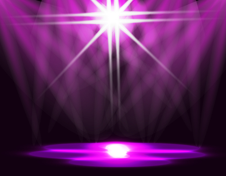 Lighting of the ice rink, catwalk, stage lights. Abstraction. Purple background. Vector illustrationのイラスト素材