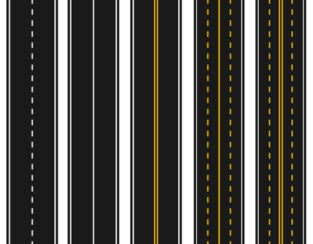 Set of roads with various white and yellow markings on a white background. Abstract. illustrationのイラスト素材