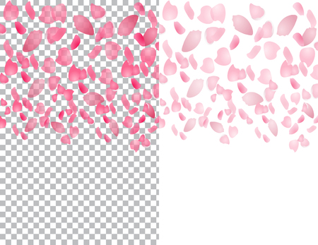 Flying translucent petals of sakura flowers. On a checkered and white background. illustrationのイラスト素材