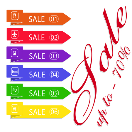 Sale. Set of different arrow pointers. Sign isolated on white background. Material design. Vector illustrationのイラスト素材