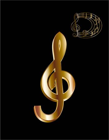 Sign. Massive 3D treble clef. Gold jewelry. Modern and elegant design style. illustrationのイラスト素材