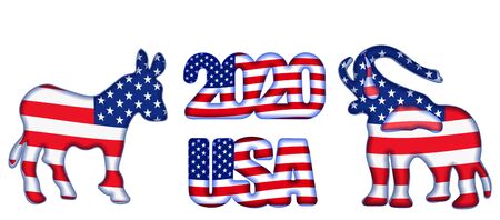 US presidential election until 2020. Symbol of the Republican and Democratic Party. Elephant, donkey and inscription in flag color. Vector illustrationのイラスト素材