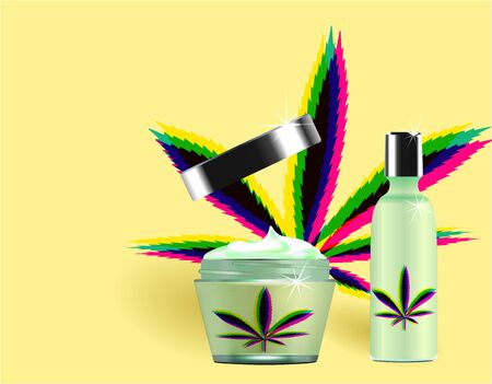 Cosmetics, cream and hemp-based lotion. Futuristic design. illustrationのイラスト素材